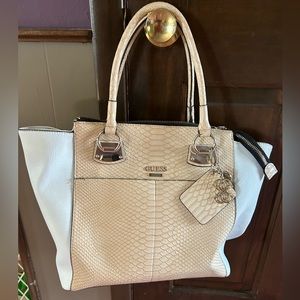 Guess Tote white with beige accent and handles